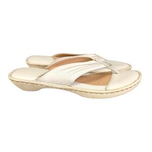 Born White Leather Thong Sandals Womens Size‎ 11 43 Comfort Slide W0721